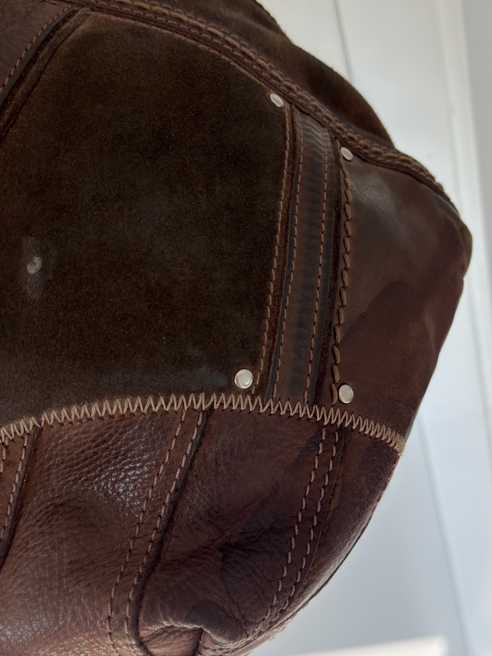 Fossil Patchwork Brown Leather & Suede Messenger Bag - Picture 7 of 10